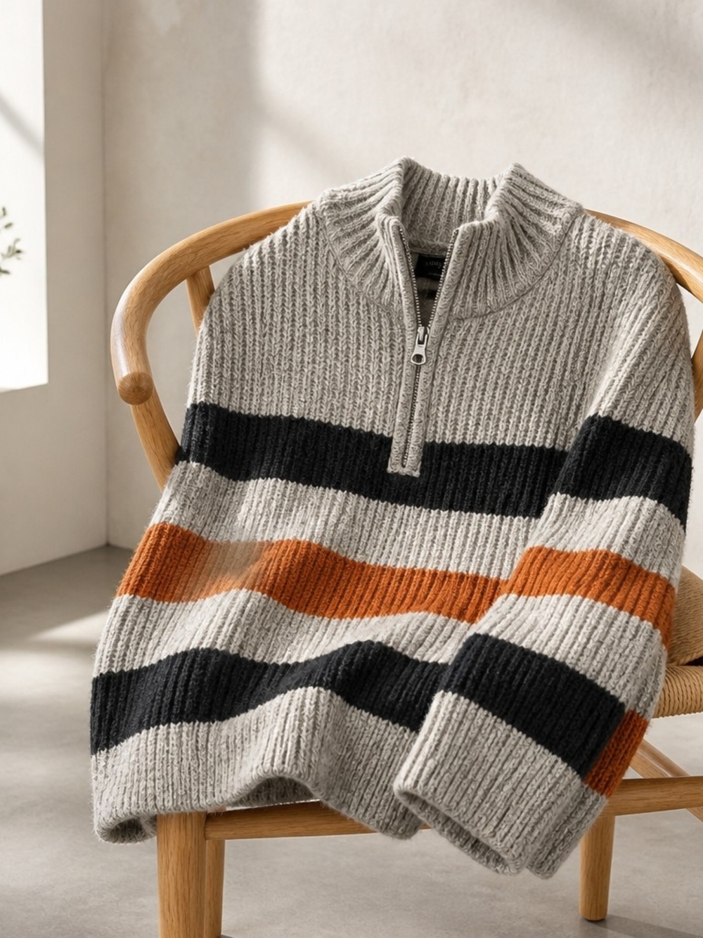 Park Slope Men's XXLG Quarter Zip Striped Knit Sweater